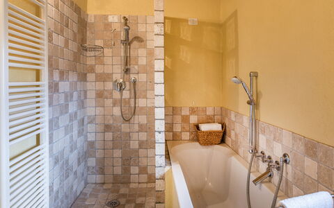 Casale Mollina 6+2: Bathroom, Plumbing Fixture, Bathtub, Flooring, Wall, Floor, Interior Design, Plumbing, Tile, Tap