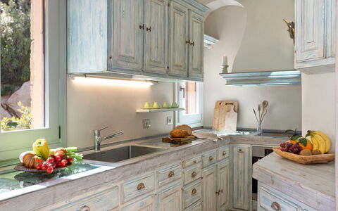 Villa Padulella 8+2: Kitchen, Countertop, Cabinetry, Interior Design, Wood, Furniture, Kitchen Appliance, Home, Sink, Major Appliance
