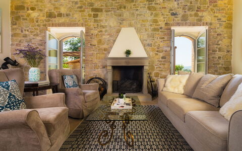 Villa Flaminia 8+2 -: Furniture, Interior Design, Couch, Wall, Flooring, Living Room, Ceiling, Table, Floor, Room