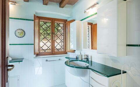 Podere Montioni 6+2: Plumbing Fixture, Interior Design, Tap, Plumbing, Sink, Home, Bathroom, Flooring, Glass, Countertop