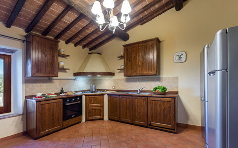 Villa Stroncoli 14: Wood, Interior Design, Furniture, Kitchen, Ceiling, Flooring, Cabinetry, Home, Countertop, Room