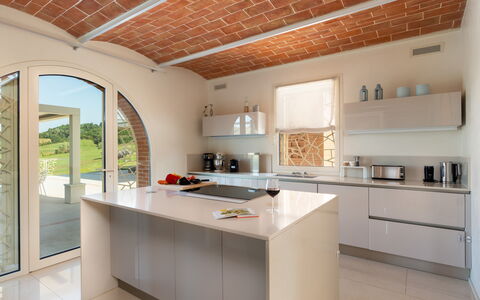 Podere Terranuova 10+2: Kitchen, Interior Design, Countertop, Furniture, Wood, Flooring, Ceiling, Kitchen Appliance, Cabinetry, Home