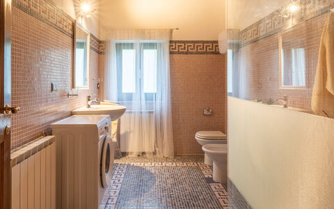 Casale delle Farfalle 12: Flooring, Floor, Plumbing Fixture, Interior Design, Bathroom, Tile, Lighting, Plumbing, Tap, Ceiling