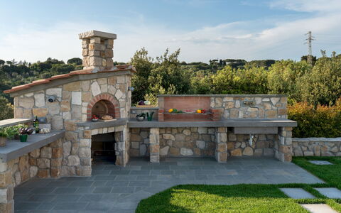 Villa la Casina 4: Garden, Flagstone, Brick, Chimney, Stone Wall, Masonry Oven, Landscaping, Design, Patio, Backyard