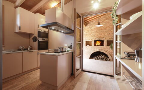 Agriresort Bacaringhe 13: Interior Design, Kitchen, Wall, Flooring, Countertop, Ceiling, Furniture, Wood, Floor, Room