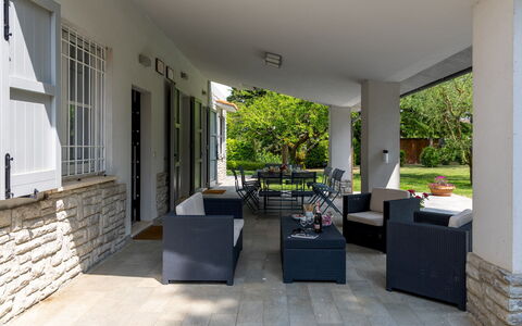 La Casetta 12: Furniture, Outdoor Furniture, Chair, Flooring, Shade, Table, Floor, Outdoor Table, Porch, Patio
