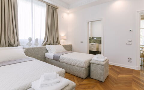 Villa la Perla Bianca 10: Interior Design, Floor, Bedroom, Furniture, Bed, Flooring, Ceiling, Bed Sheet, Bedding, Linens