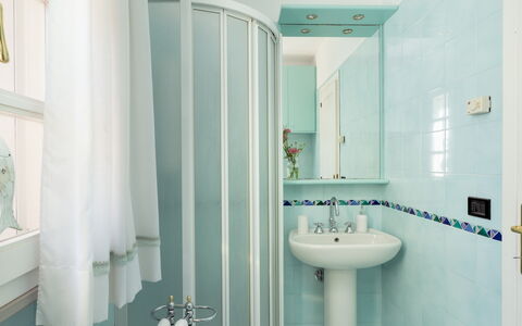 Villa Perelle 8: Blue, Bathroom, Plumbing Fixture, Interior Design, Flooring, Floor, Plumbing, Tap, Bathroom Sink, Sink