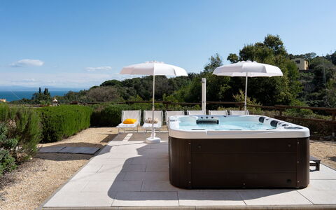 Villa Perelle 8: Bathtub, Plumbing Fixture, Leisure, Outdoor Furniture, Swimming Pool, Jacuzzi, Resort, Vacation, Flowerpot