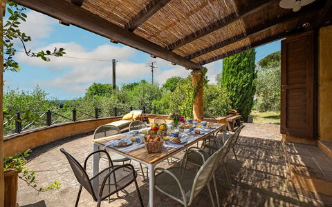 Colle Calzolaro 8: Furniture, Outdoor Furniture, Chair, Table, Kitchen & Dining Room Table, Garden, Outdoor Table, Backyard, Shade, Eco Hotel
