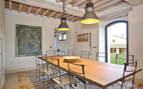 La Maccinaia 14: Room, Dining Room, Ceiling, Furniture, Property, Interior Design, Building, Table, Yellow, Floor