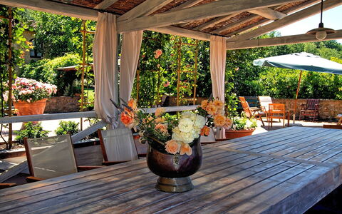 Villa Petrognano: Deck, Property, Building, Room, Hardwood, Interior Design, Backyard, Pergola, Home, Patio