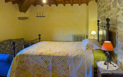 Torre di Vignale: Furniture, Wall, Bedroom, Interior Design, Bed, Wood, Bed Sheet, Flooring, Linens, Room
