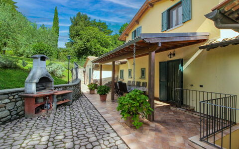 Villino Alba: Flowerpot, Furniture, Houseplant, Door, Flagstone, Porch, Garden, Chair, Patio, Shade