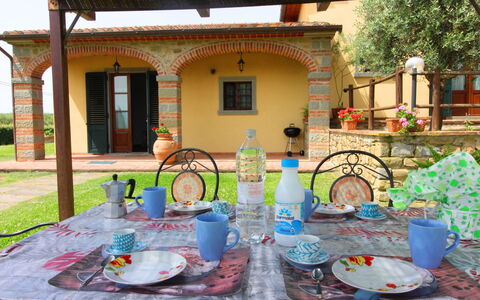 Podere Marcigliano: Tableware, Table, Property, Furniture, Plant, Dishware, Building, Chair, Azure, Drinkware