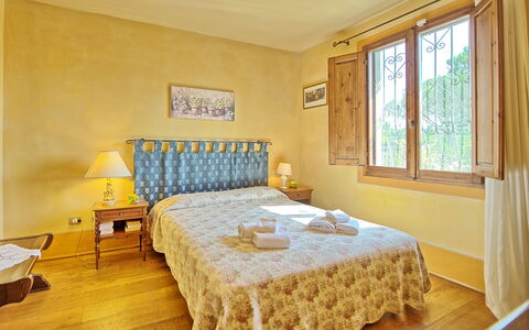 Casa Cipressi: Bedroom, Bed, Room, Furniture, Property, Bed Sheet, Interior Design, Bed Frame, Floor, Yellow