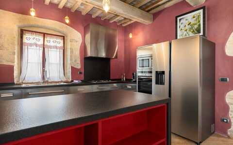 Villa Ferdinando: Furniture, Kitchen, Interior Design, Flooring, Countertop, Wood, Kitchen Appliance, Ceiling, Floor, Cabinetry