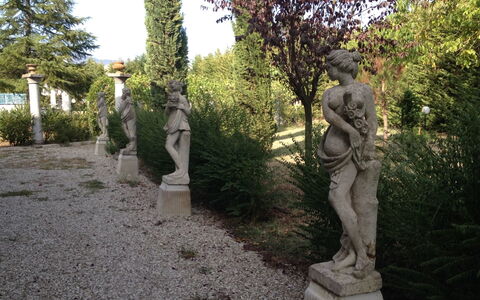 Villa Quattro Mori: Plant, Leaf, Tree, Sky, Temple, Sculpture, Statue, Trunk, Art, Grass