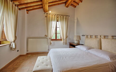 Villa Montalcino: Bedroom, Bed, Furniture, Room, Property, Bed Sheet, Bed Frame, Interior Design, Ceiling, Building