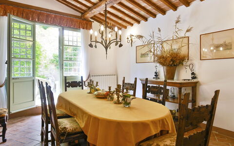Villa Lorian: Dining Room, Room, Property, Ceiling, Interior Design, Furniture, Building, Table, Real Estate, House